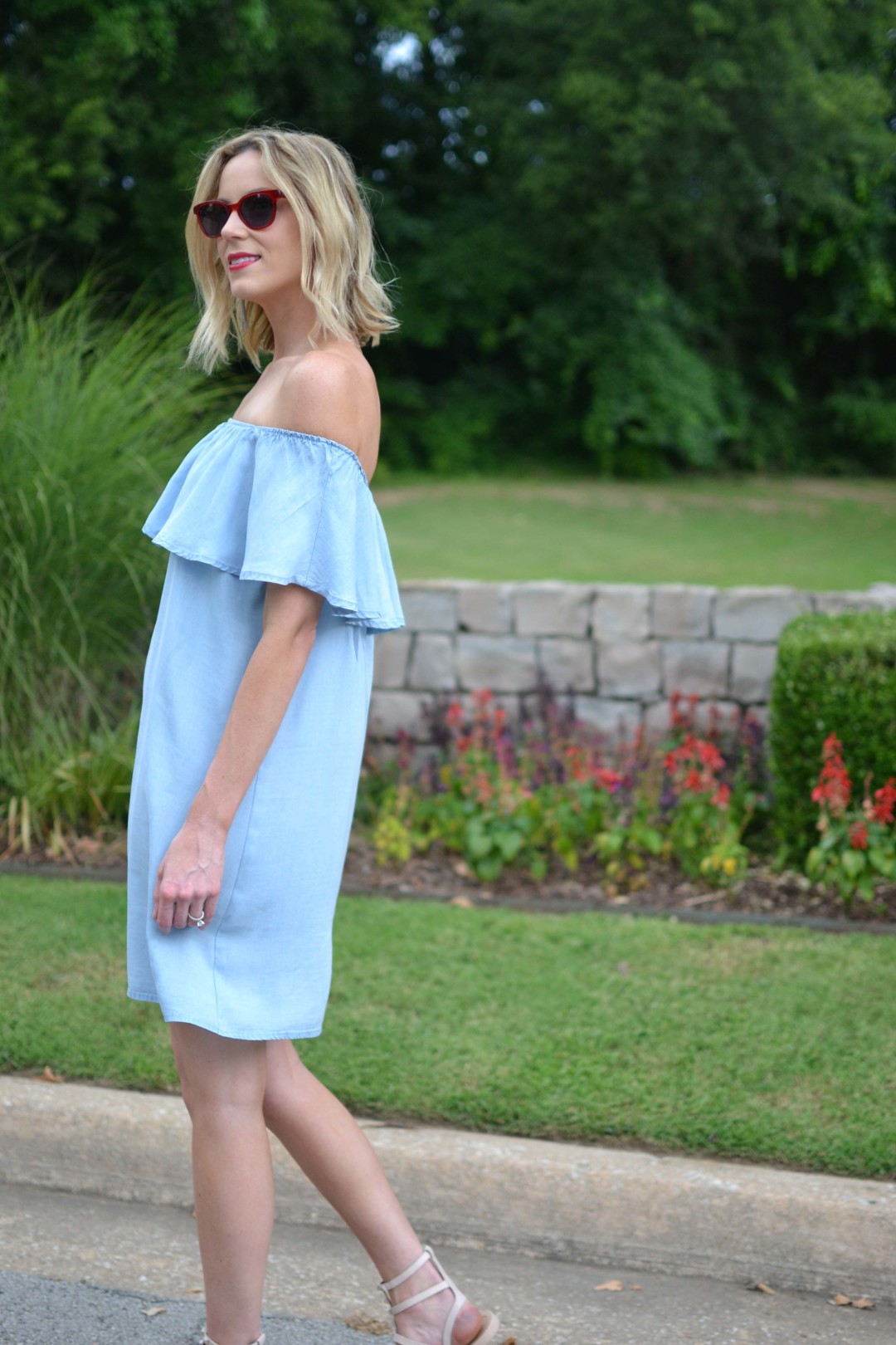 Off the Shoulder Denim Dress - Straight A Style
