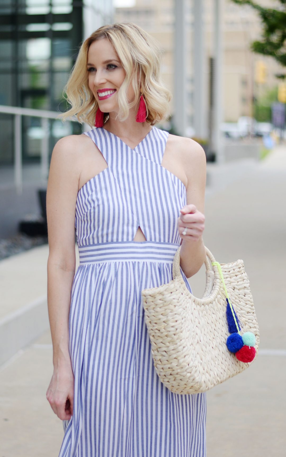 Blue and White Cutout Dress - Straight A Style