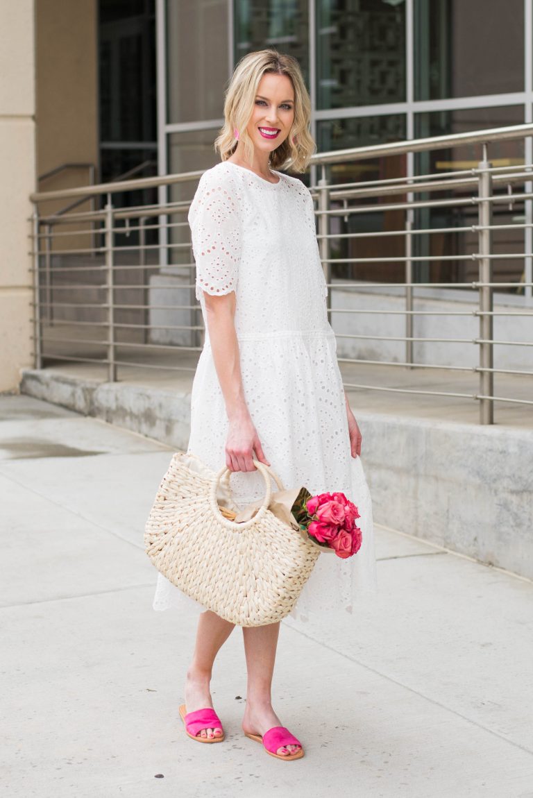 White Eyelet Midi Dress - Straight A Style