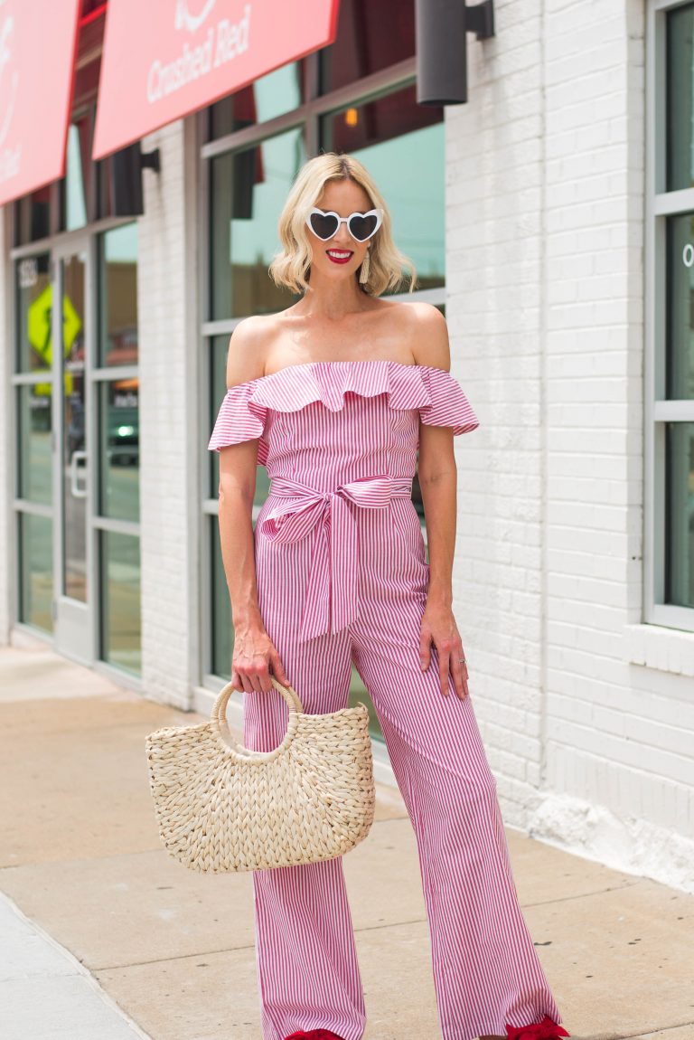 4th of July Red and White Striped Jumpsuit - Straight A Style