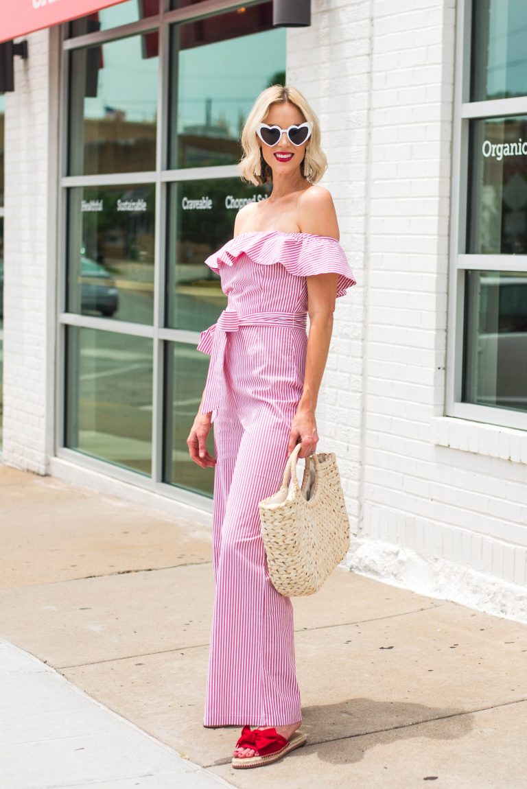 4th of July Red and White Striped Jumpsuit - Straight A Style