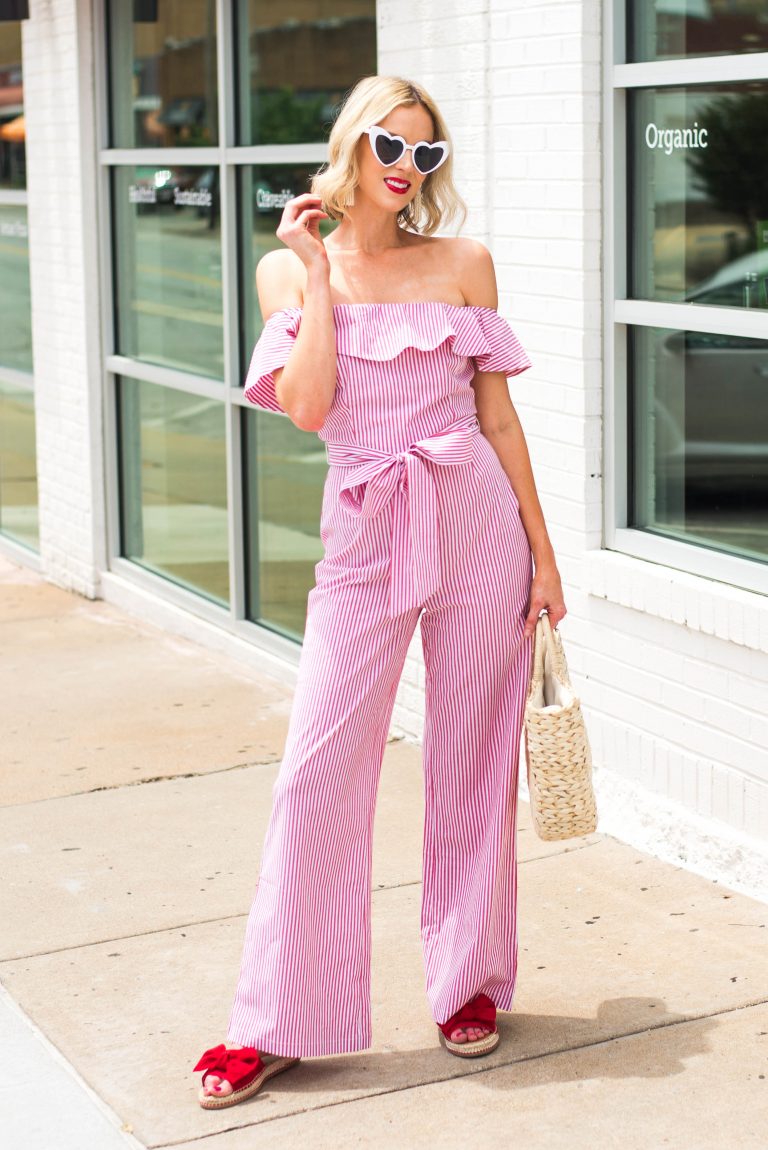 4th of July Red and White Striped Jumpsuit - Straight A Style