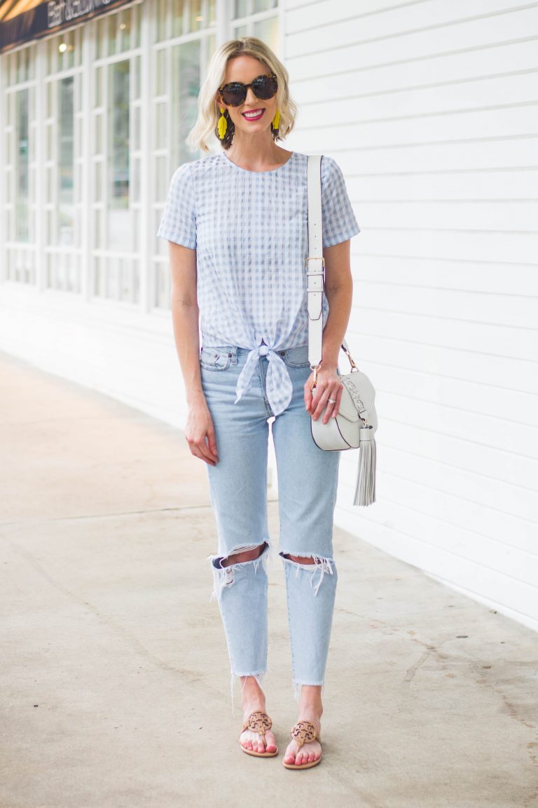 Gingham Tie Front Top - Straight A Style