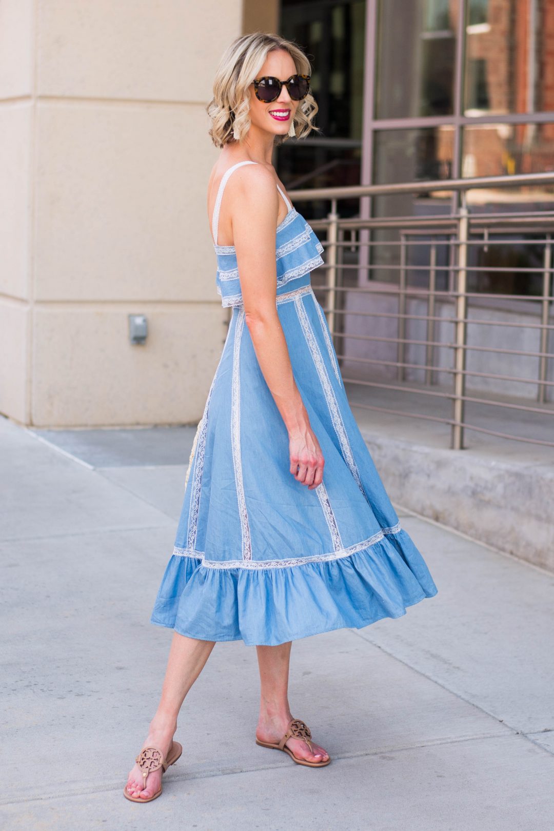 Lace Trim Blue Dress - Straight A Style