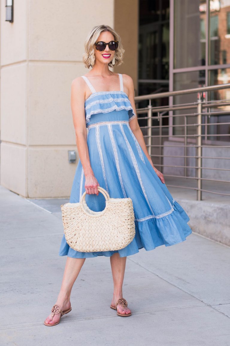 Lace Trim Blue Dress - Straight A Style