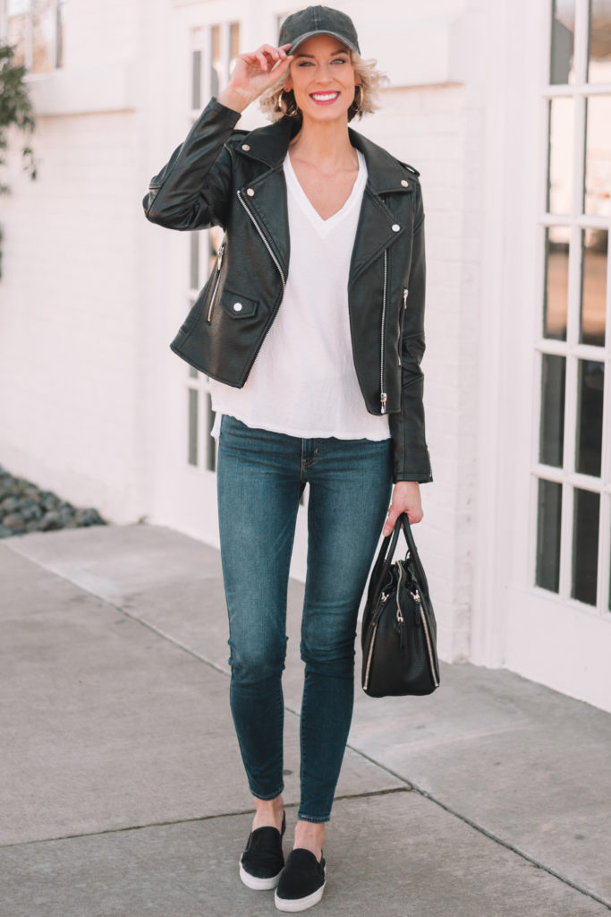 white tee and black leather 2 - Straight A Style