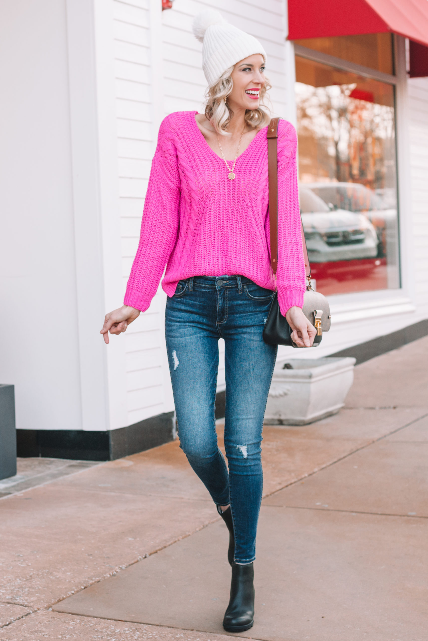 Pink Sweater Outfit and EVEREVE Try-On - Straight A Style