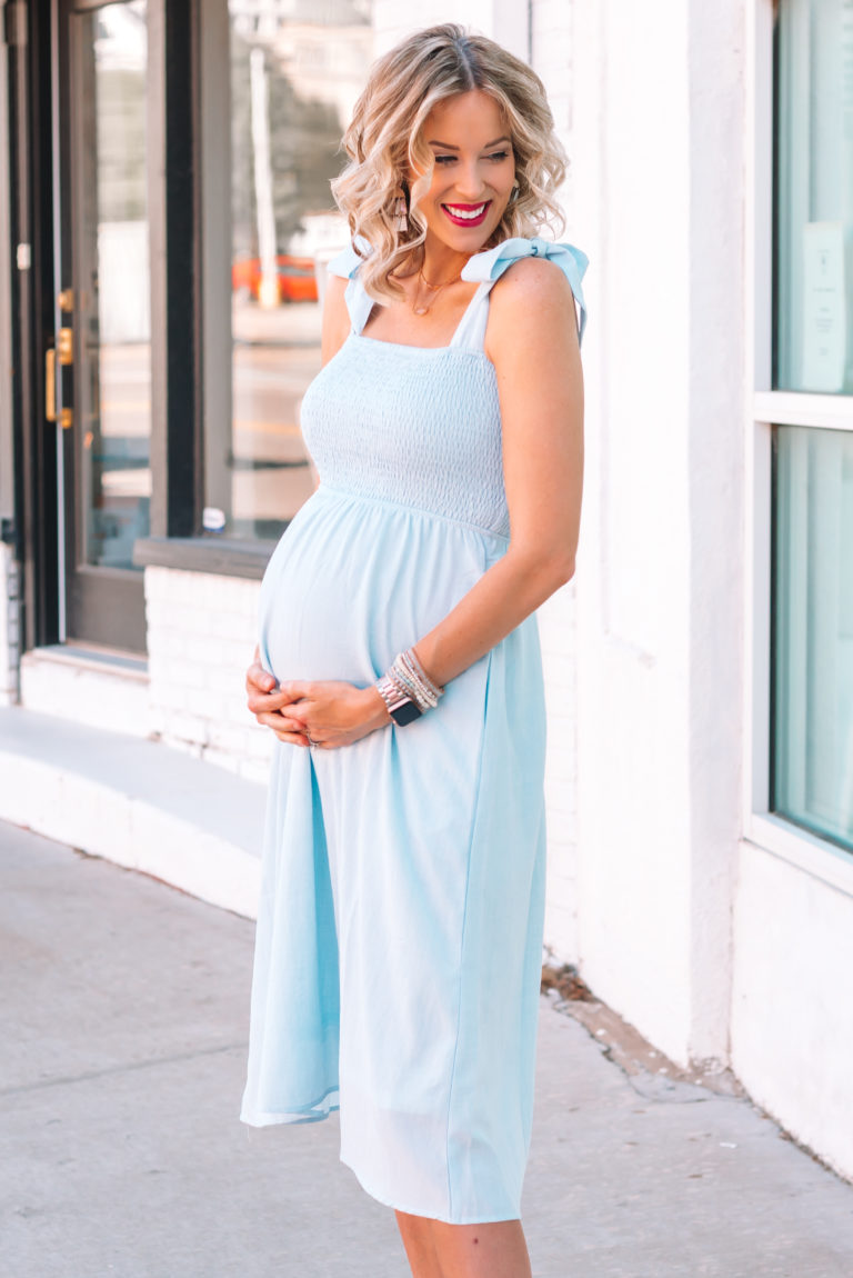 Smocked Sleeveless Blue Maternity Dress - Straight A Style