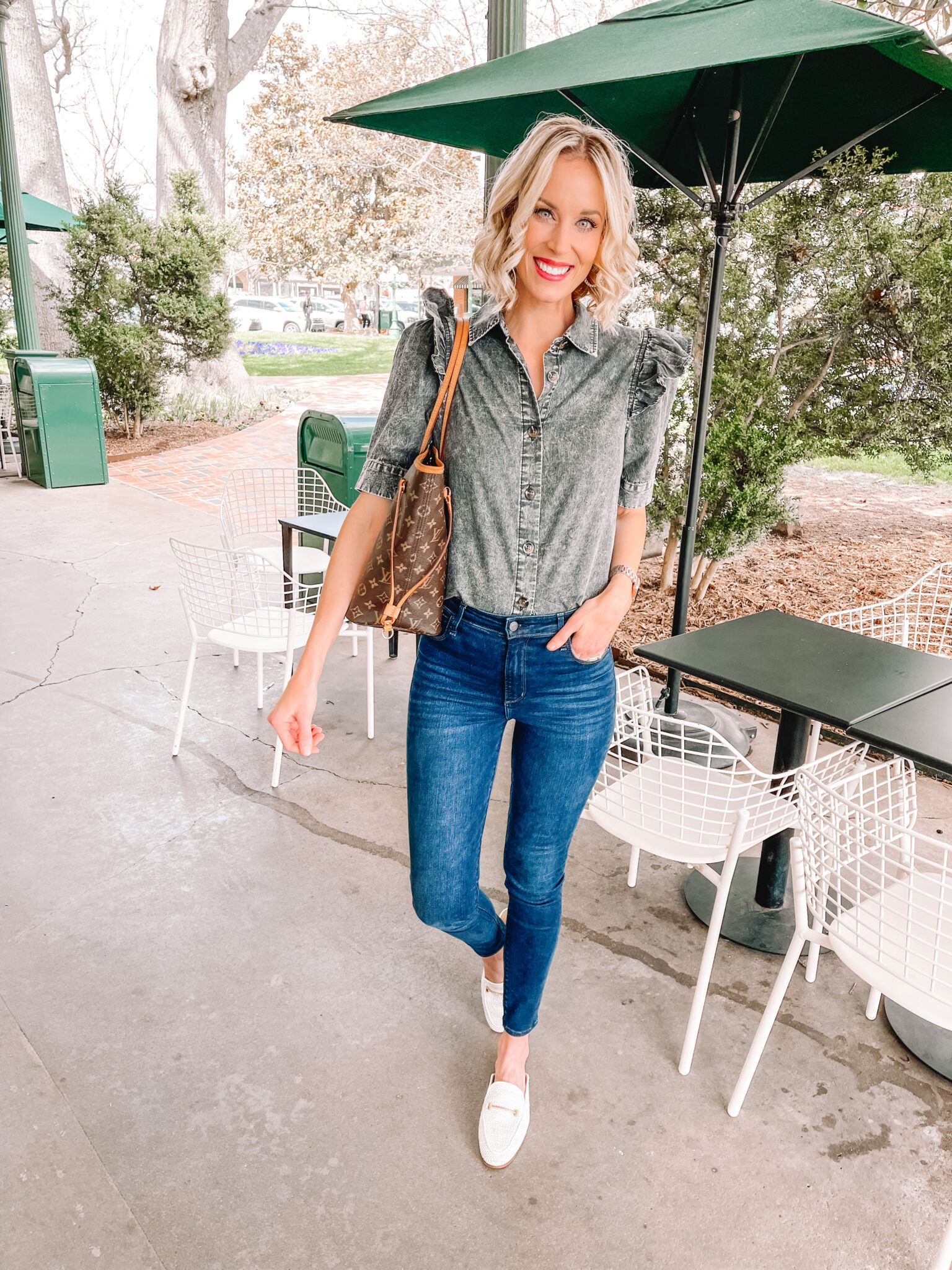 Target Chambray Ruffle Sleeve Top - Just $29! - Straight A Style