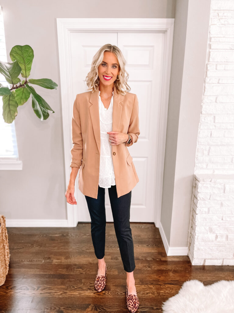 Black Jeans with Tan Blazer Smart Casual Spring Outfits For Women