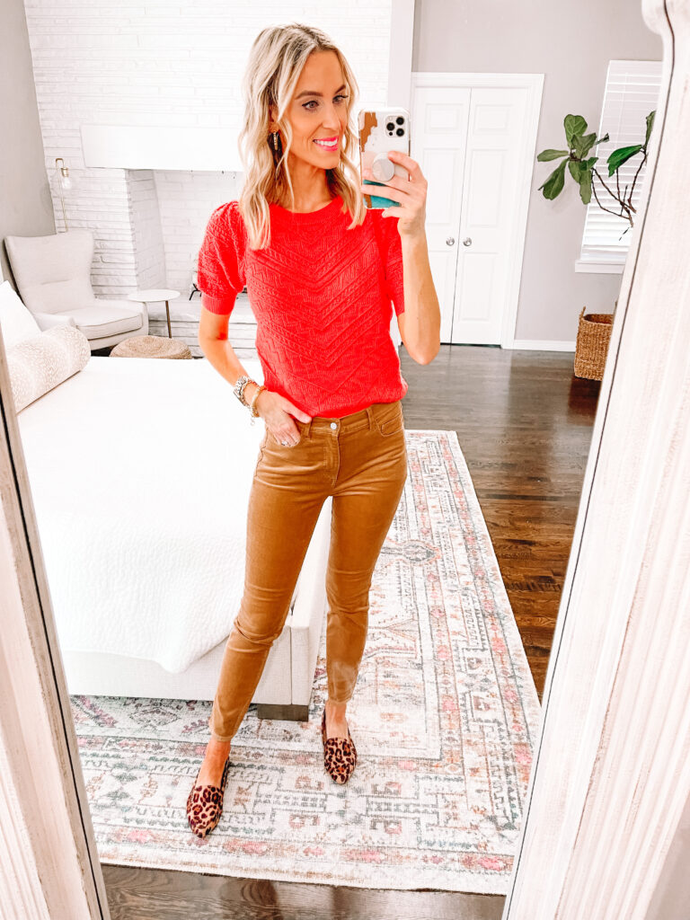 Fashion  Red pants outfit, Corduroy pants outfit, How to look classy