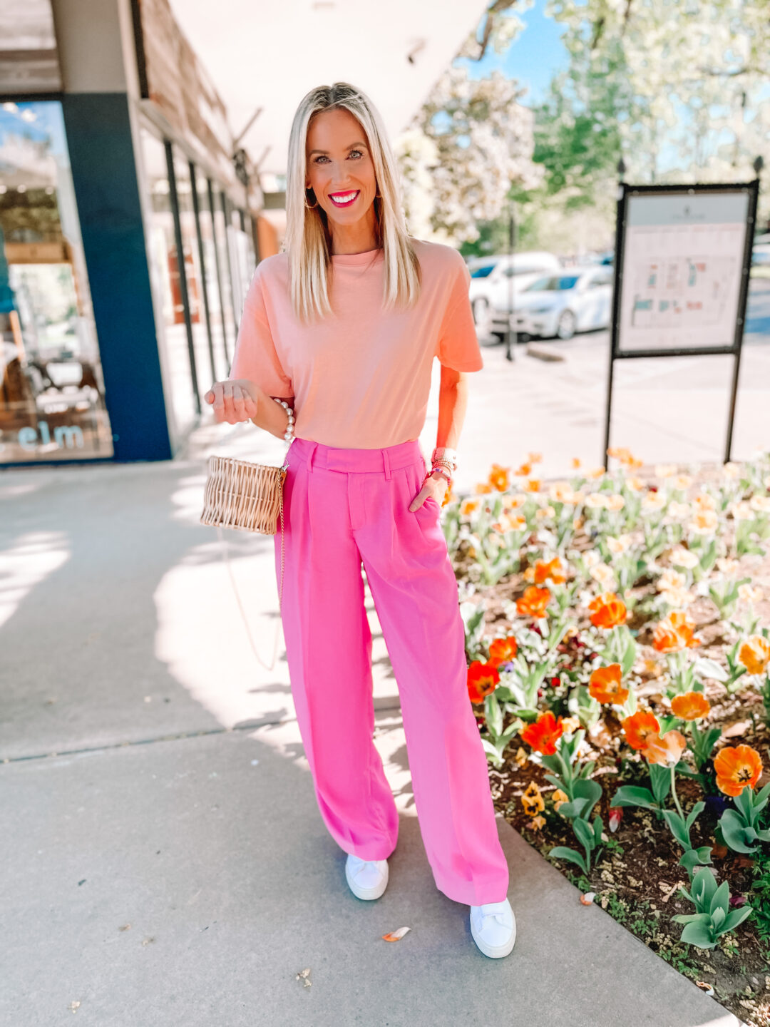Hot pink pant outfit on Stylevore