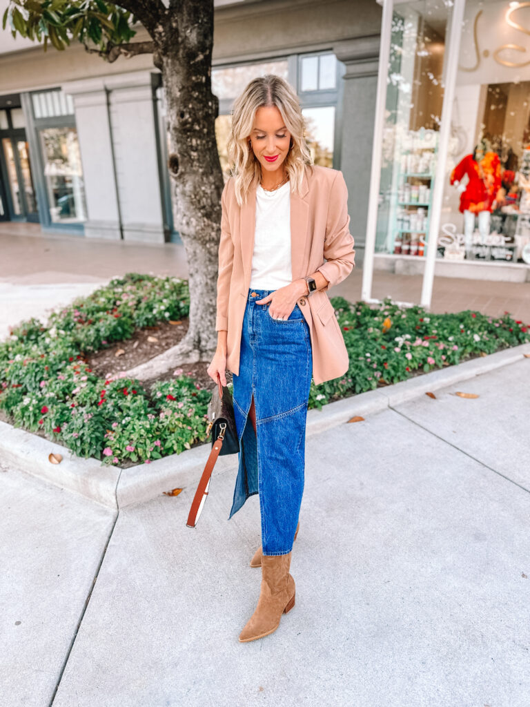 How to Wear a Long Denim Skirt - Straight A Style