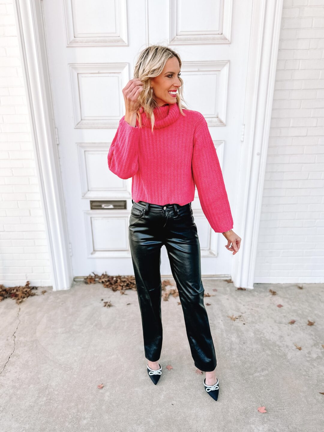 Faux Leather Pants Outfit Ideas - Doused in Pink