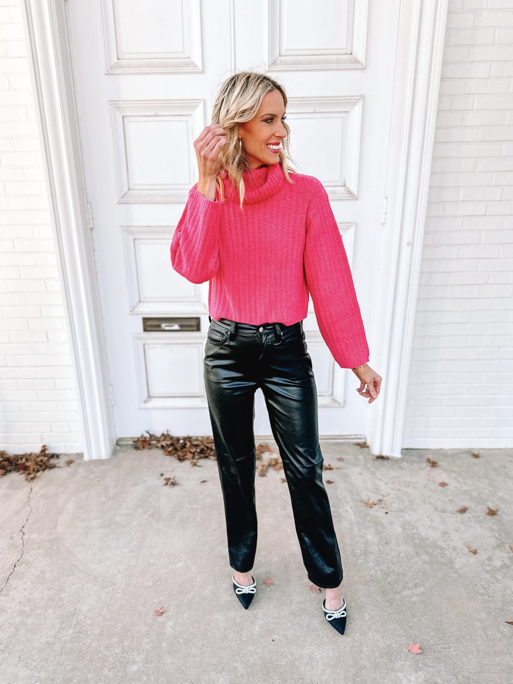 Outfit Ideas With Faux Leather Leggings - Blushing Rose Style Blog