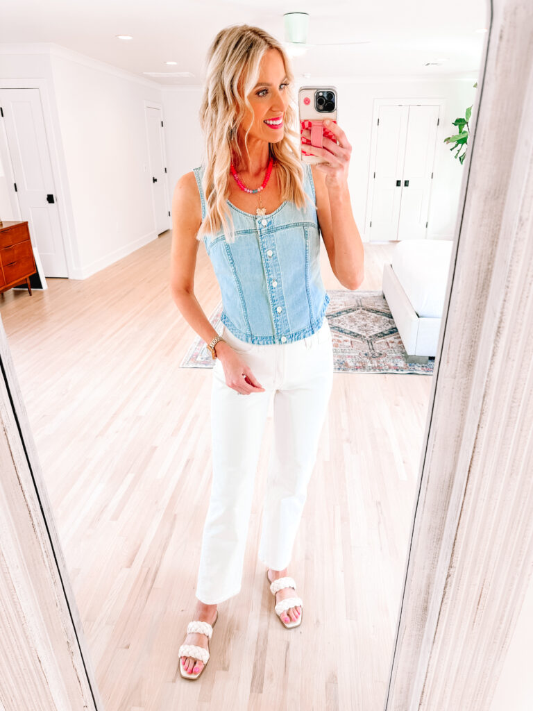 You will love this Madewell try on haul! It has all the good denim and all the trends for summer. I'm obsessed! How good is this denim vest paired with cream jeans?!