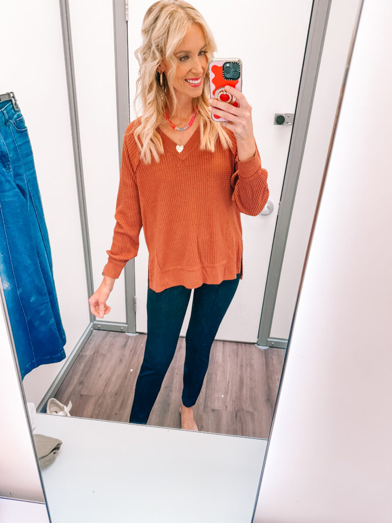 I am sharing 8 fall outfit ideas with pieces all in the $5-$23 price range. Can you believe it?! Workwear, lounge wear, and weekend wear all included!I love this waffle knit top!