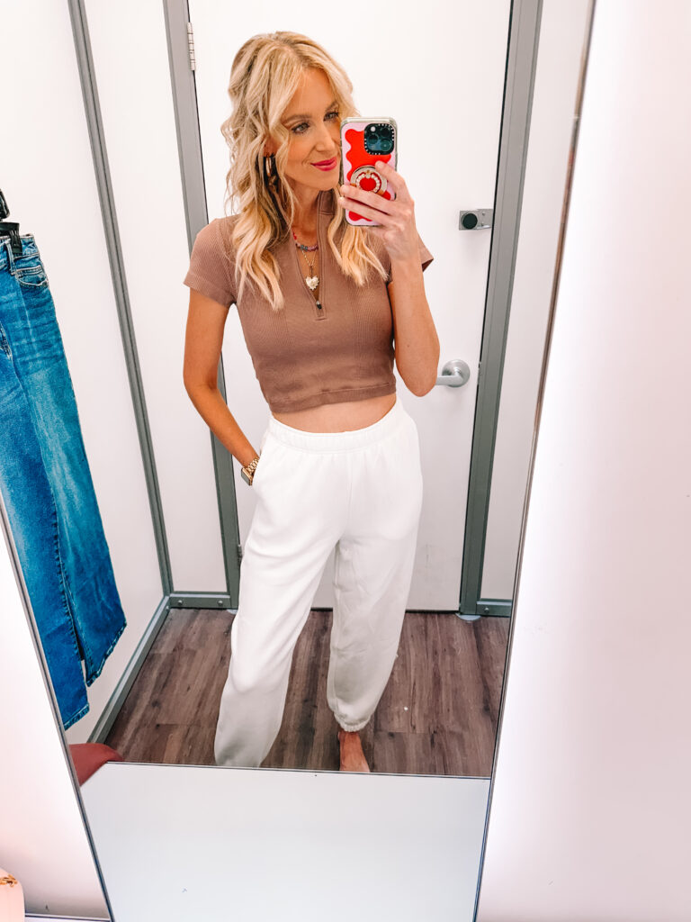 I love these $10 sweatpants and fitted athleisure top!