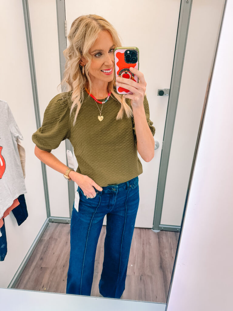 I am sharing 8 fall outfit ideas with pieces all in the $5-$23 price range. Can you believe it?! Workwear, lounge wear, and weekend wear all included! I love this puff sleeve top perfect for work and weekend!