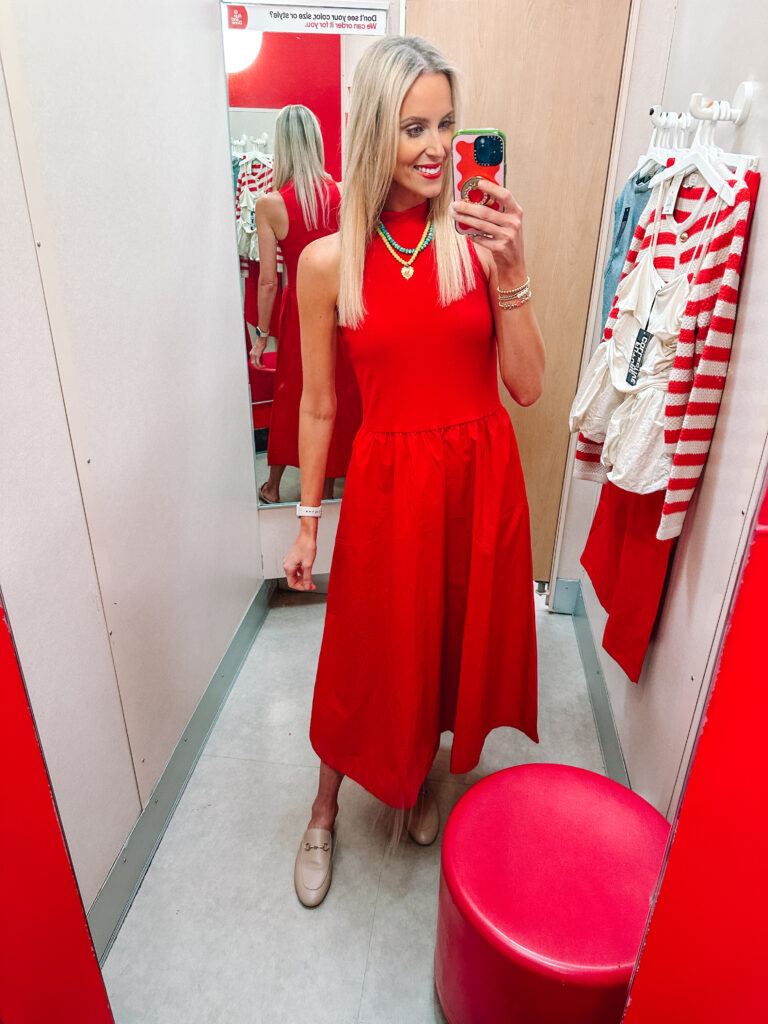 Today I wanted to share my full Target fall try on haul with 10 outfits. You will love these fall outfit ideas with pieces all $35 and under! How amazing is this drop waist red dress?!